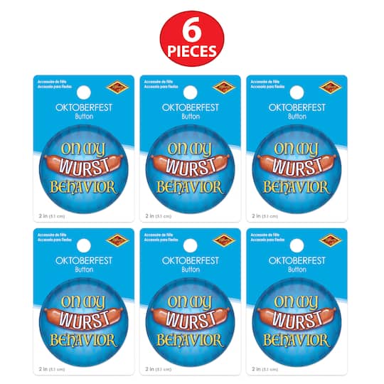 Beistle 2" On My Wurst Behavior Buttons, 6ct.